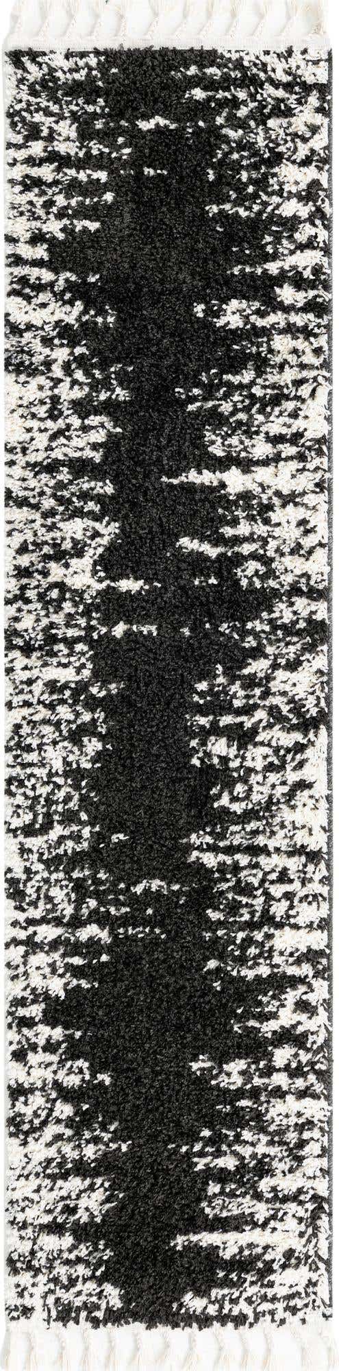 Black and White 2' x 8' Serenity Shag Runner Area Rug Thick Soft Touch Fluffy & Plush Shaggy Pile