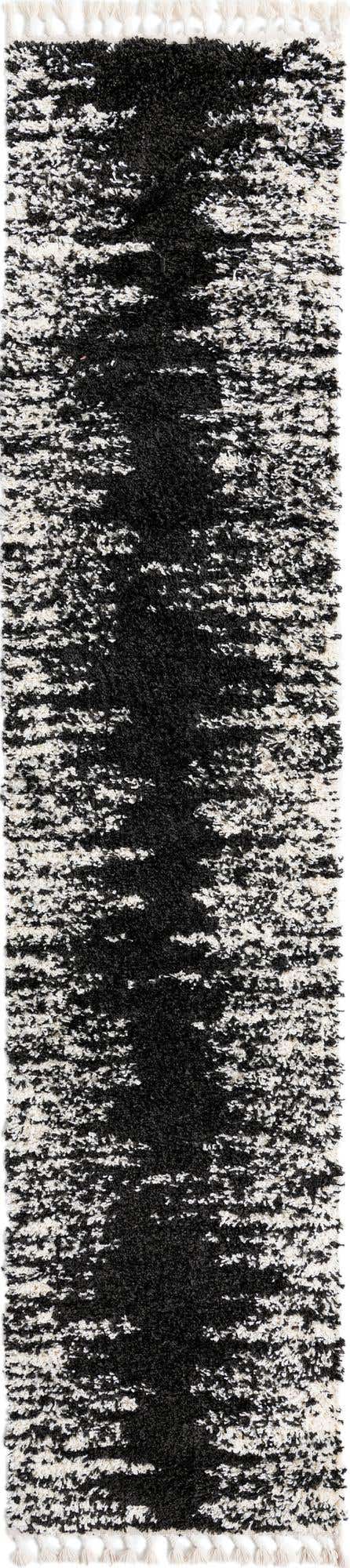 Black and White 2' 7 x 12' Serenity Shag Runner Area Rug Thick Soft Touch Fluffy & Plush Shaggy Pile