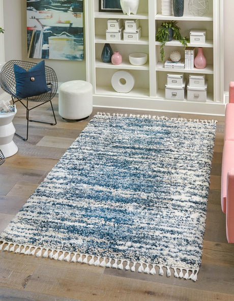 Blue 9' x 12' Serenity Shag Rectangle Area Rug Thick Soft Touch Fluffy & Plush Shaggy Pile