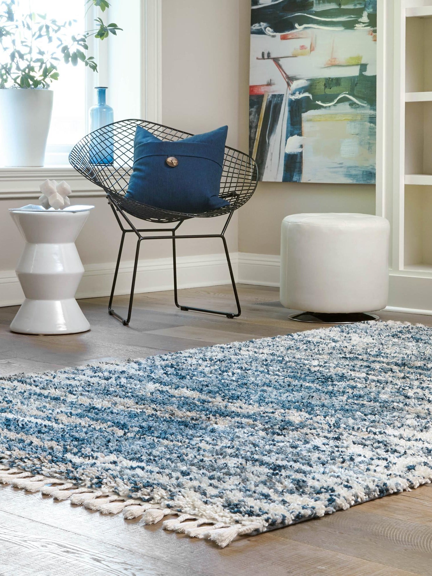 Blue 5' 3 x 8' Serenity Shag Rectangle Area Rug Thick Soft Touch Fluffy & Plush Shaggy Pile Carpet for Living Rooms, Kitchen, Bedrooms, Office, Dorms for Sale at Rug Engine
