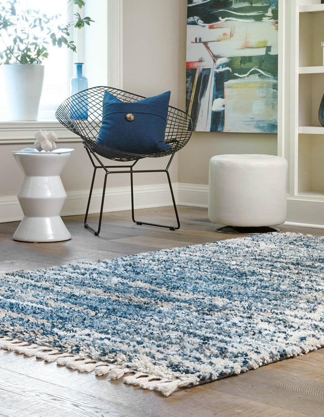 Blue 9' x 12' Serenity Shag Rectangle Area Rug Thick Soft Touch Fluffy & Plush Shaggy Pile