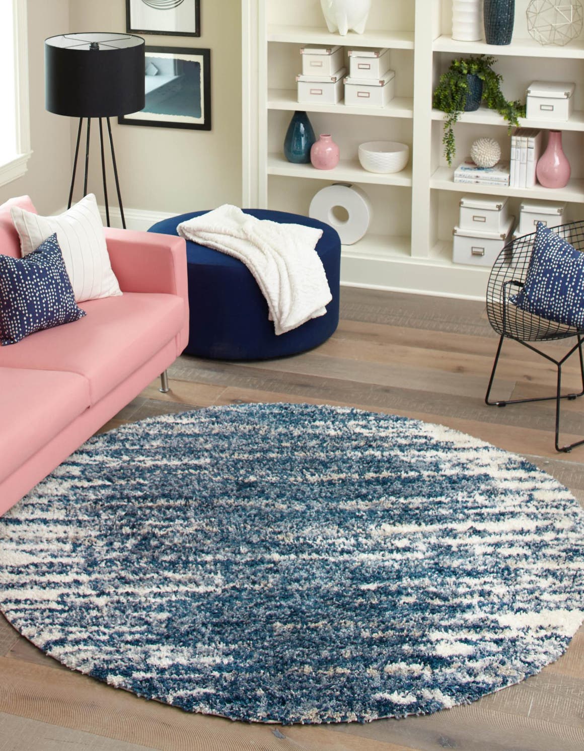 Blue 7' x 7' Serenity Shag Round Area Rug Thick Soft Touch Fluffy & Plush Shaggy Pile Carpet for Living Rooms, Kitchen, Bedrooms, Office, Dorms for Sale at Rug Engine