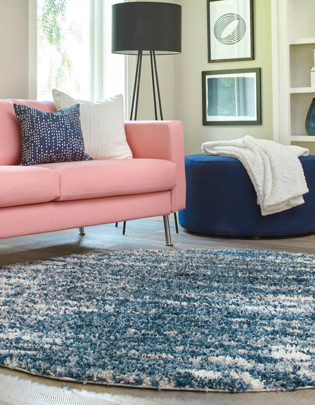 Blue 5' 3 x 5' 3 Serenity Shag Round Area Rug Thick Soft Touch Fluffy & Plush Shaggy Pile Carpet for Living Rooms, Kitchen, Bedrooms, Office, Dorms for Sale at Rug Engine