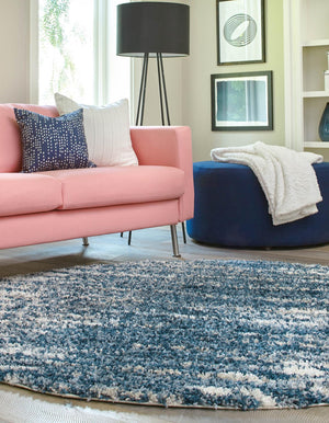 Blue 10' x 10' Serenity Shag Round Area Rug Thick Soft Touch Fluffy & Plush Shaggy Pile