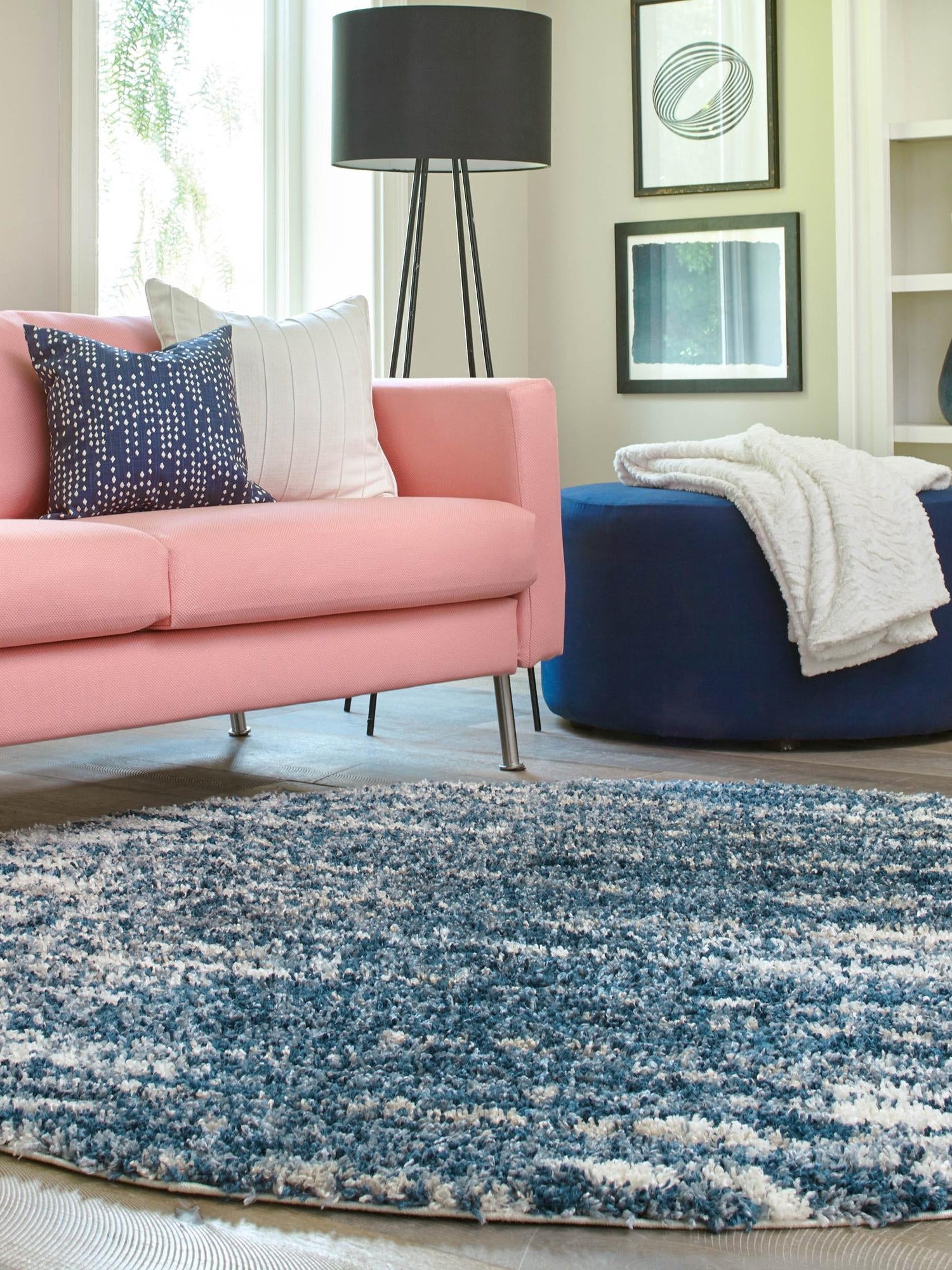 Blue 7' x 7' Serenity Shag Round Area Rug Thick Soft Touch Fluffy & Plush Shaggy Pile Carpet for Living Rooms, Kitchen, Bedrooms, Office, Dorms for Sale at Rug Engine