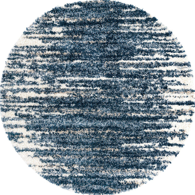 Blue 7' x 7' Serenity Shag Round Area Rug Thick Soft Touch Fluffy & Plush Shaggy Pile