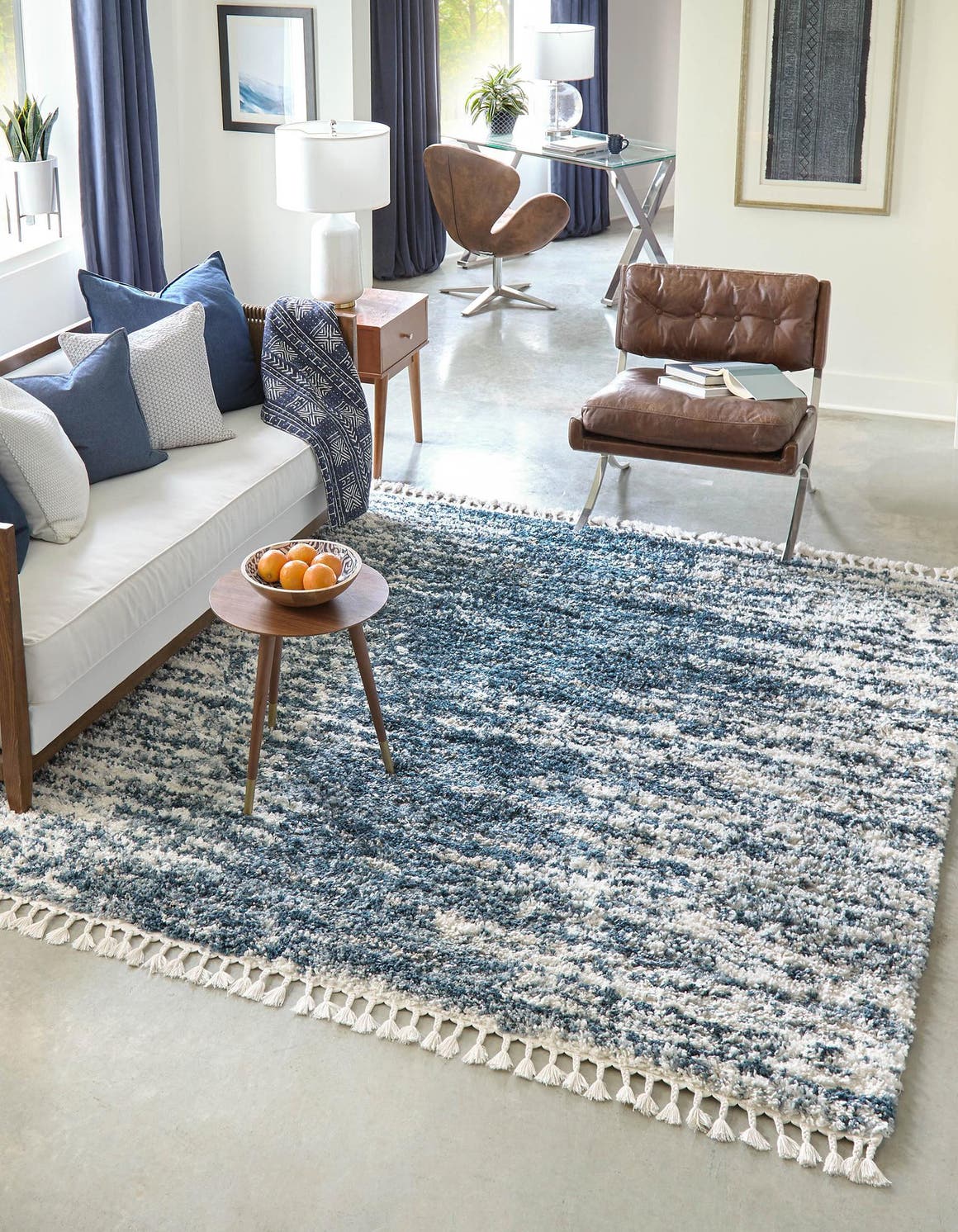 Blue 7' 10 x 7' 10 Serenity Shag Square Area Rug Thick Soft Touch Fluffy & Plush Shaggy Pile Carpet for Living Rooms, Kitchen, Bedrooms, Office, Dorms for Sale at Rug Engine