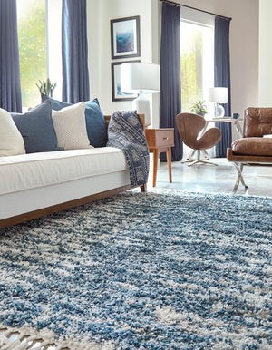 Blue 7' 10 x 7' 10 Serenity Shag Square Area Rug Thick Soft Touch Fluffy & Plush Shaggy Pile