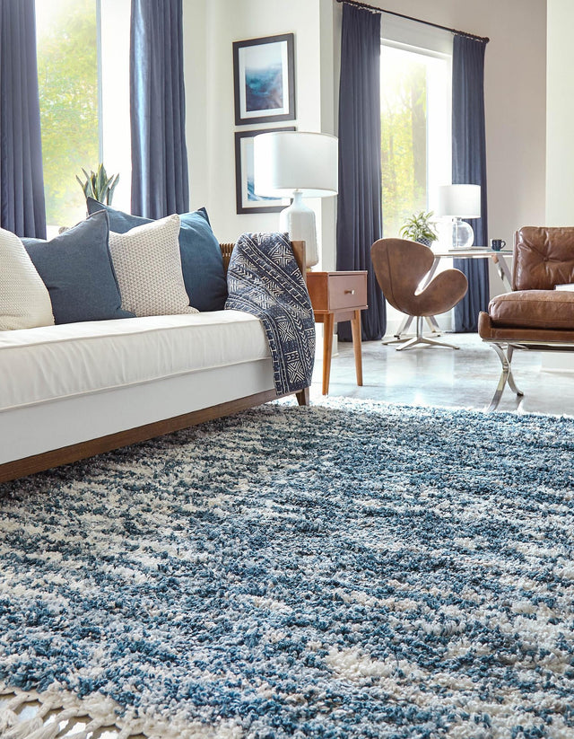 Blue 7' 10 x 7' 10 Serenity Shag Square Area Rug Thick Soft Touch Fluffy & Plush Shaggy Pile