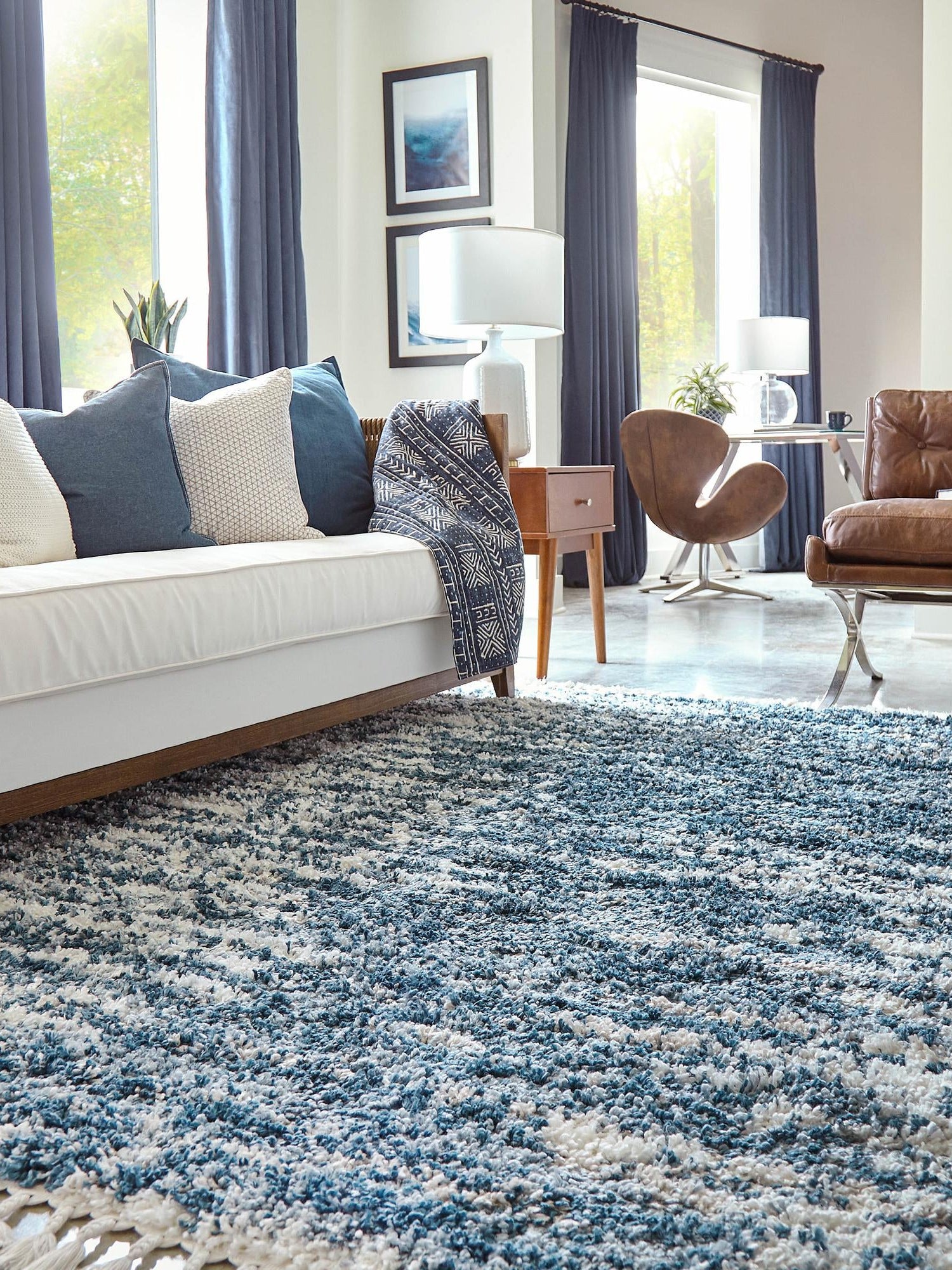 Blue 10' x 10' Serenity Shag Square Area Rug Thick Soft Touch Fluffy & Plush Shaggy Pile Carpet for Living Rooms, Kitchen, Bedrooms, Office, Dorms for Sale at Rug Engine