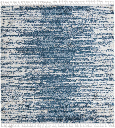 Blue 7' 10 x 7' 10 Serenity Shag Square Area Rug Thick Soft Touch Fluffy & Plush Shaggy Pile