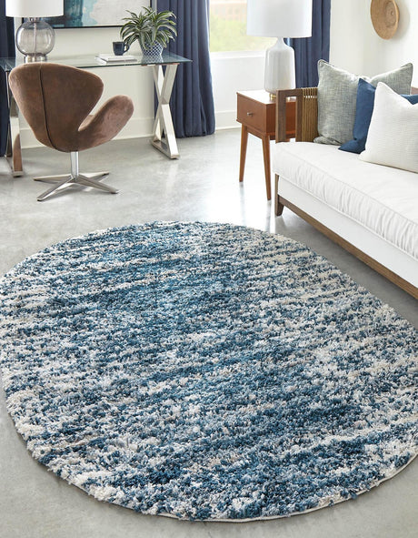 Blue 7' 10 x 10' Serenity Shag Oval Area Rug Thick Soft Touch Fluffy & Plush Shaggy Pile