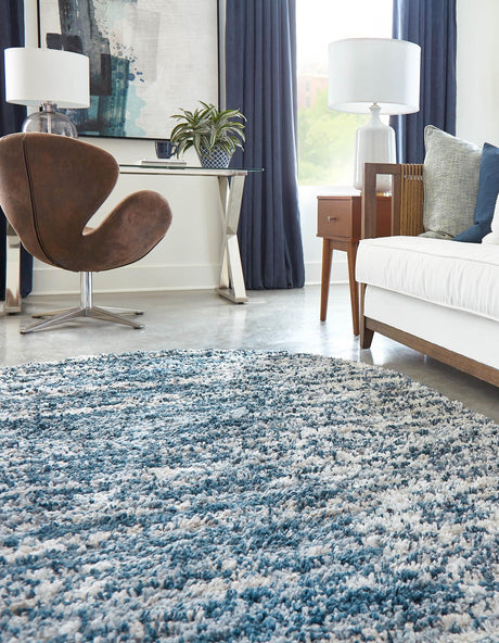 Blue 5' 3 x 8' Serenity Shag Oval Area Rug Thick Soft Touch Fluffy & Plush Shaggy Pile Carpet for Living Rooms, Kitchen, Bedrooms, Office, Dorms for Sale at Rug Engine
