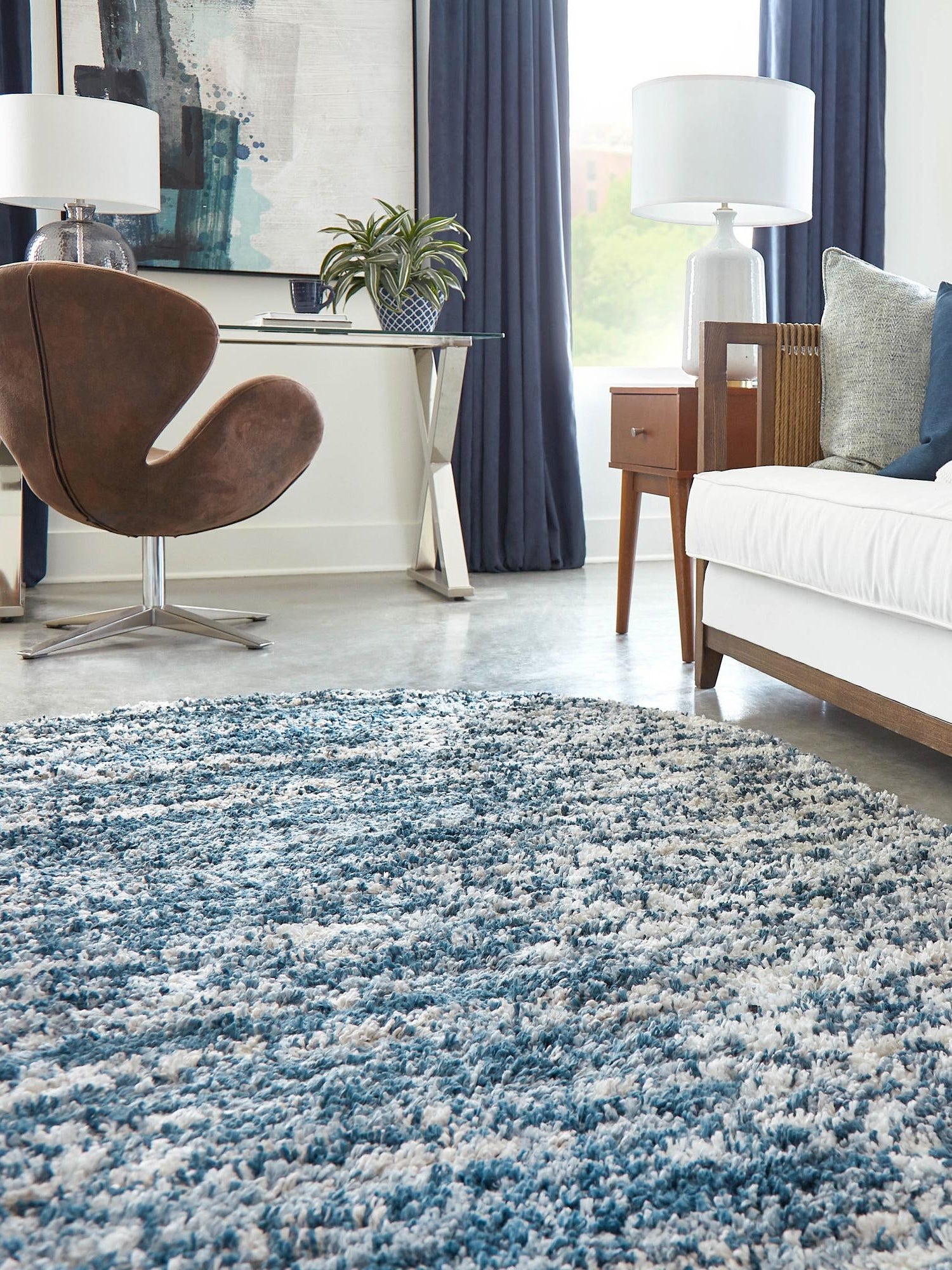 Blue 7' 10 x 10' Serenity Shag Oval Area Rug Thick Soft Touch Fluffy & Plush Shaggy Pile Carpet for Living Rooms, Kitchen, Bedrooms, Office, Dorms for Sale at Rug Engine