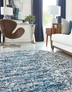 Blue 7' 10 x 10' Serenity Shag Oval Area Rug Thick Soft Touch Fluffy & Plush Shaggy Pile Carpet for Living Rooms, Kitchen, Bedrooms, Office, Dorms for Sale at Rug Engine