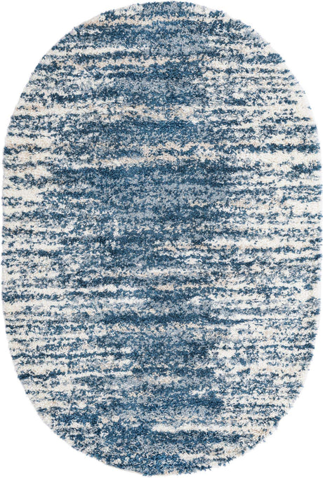 Blue 5' 3 x 8' Serenity Shag Oval Area Rug Thick Soft Touch Fluffy & Plush Shaggy Pile