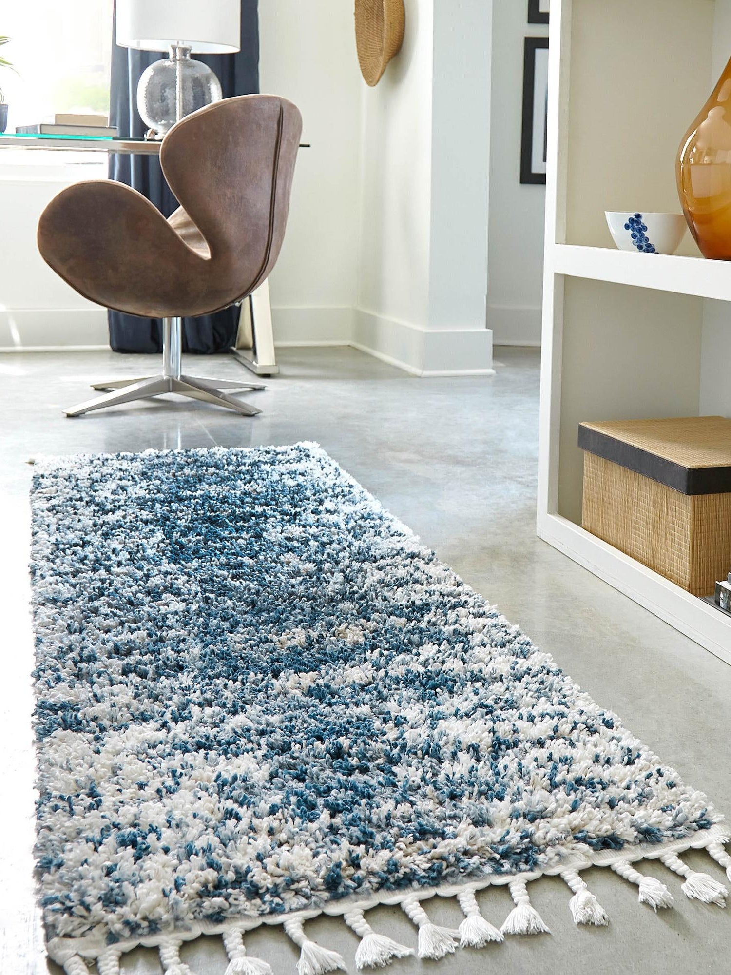 Blue 2' 7 x 12' Serenity Shag Runner Area Rug Thick Soft Touch Fluffy & Plush Shaggy Pile Carpet for Living Rooms, Kitchen, Bedrooms, Office, Dorms for Sale at Rug Engine