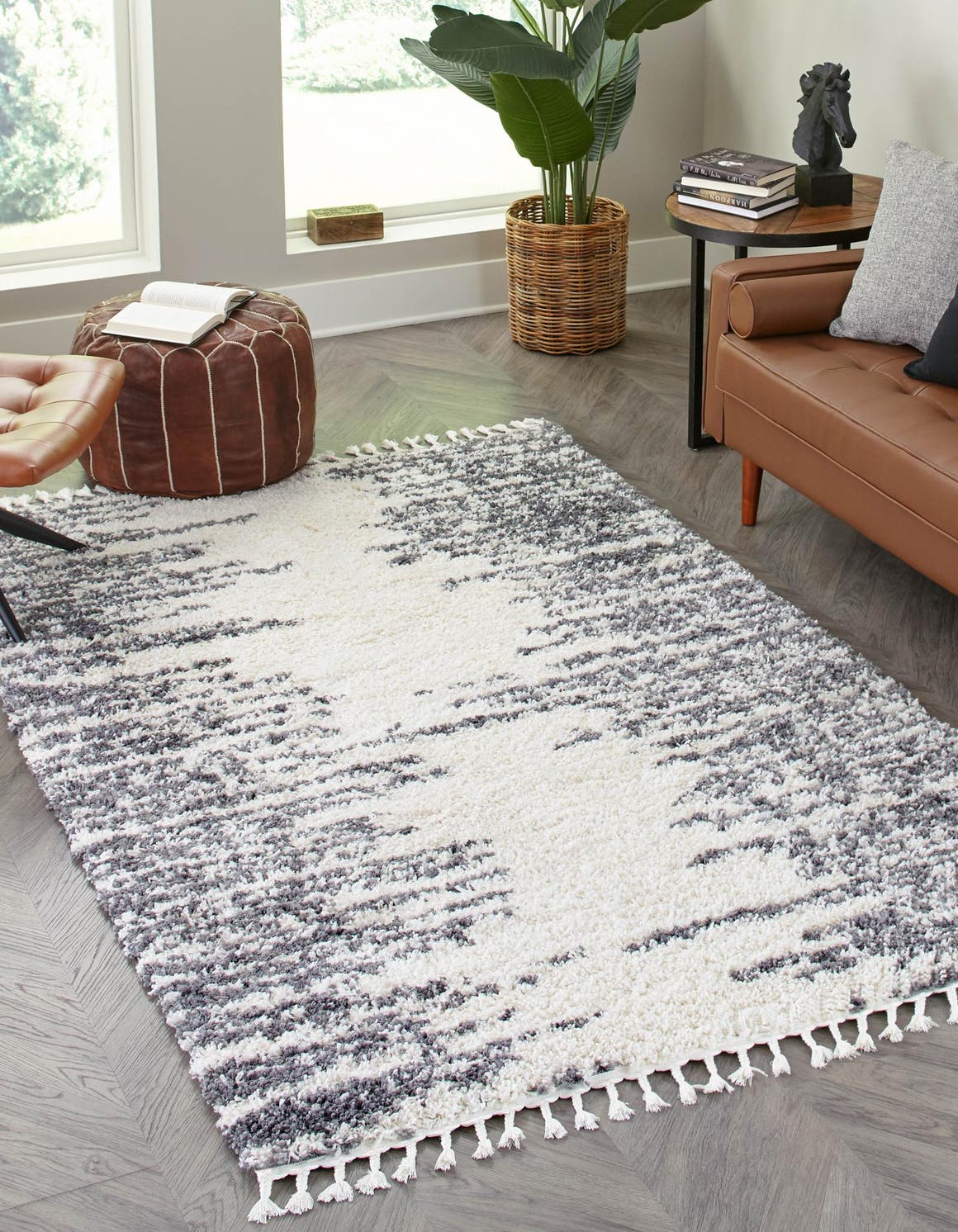 White 5' 3 x 8' Serenity Shag Rectangle Area Rug Thick Soft Touch Fluffy & Plush Shaggy Pile Carpet for Living Rooms, Kitchen, Bedrooms, Office, Dorms for Sale at Rug Engine
