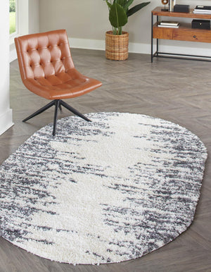 White 5' 3 x 8' Serenity Shag Oval Area Rug Thick Soft Touch Fluffy & Plush Shaggy Pile