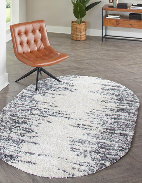 White 5' 3 x 8' Serenity Shag Oval Area Rug Thick Soft Touch Fluffy & Plush Shaggy Pile