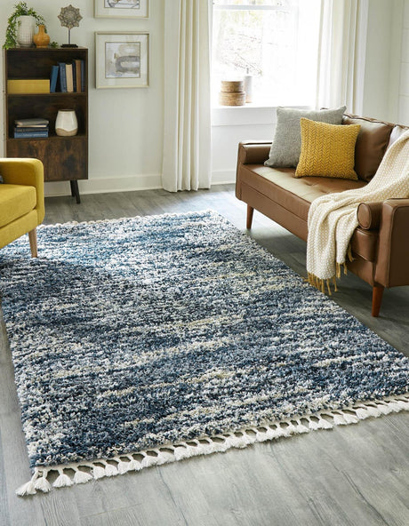 Blue 5' 3 x 8' Serenity Shag Rectangle Area Rug Thick Soft Touch Fluffy & Plush Shaggy Pile