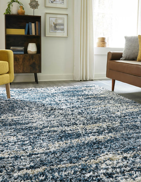 Blue 9' x 12' Serenity Shag Rectangle Area Rug Thick Soft Touch Fluffy & Plush Shaggy Pile Carpet for Living Rooms, Kitchen, Bedrooms, Office, Dorms for Sale at Rug Engine