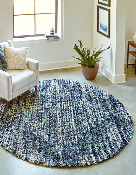 Blue 3' 3 x 3' 3 Serenity Shag Round Area Rug Thick Soft Touch Fluffy & Plush Shaggy Pile