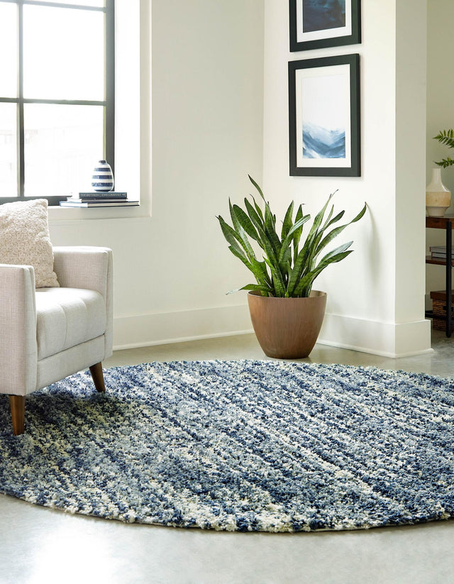 Blue 3' 3 x 3' 3 Serenity Shag Round Area Rug Thick Soft Touch Fluffy & Plush Shaggy Pile