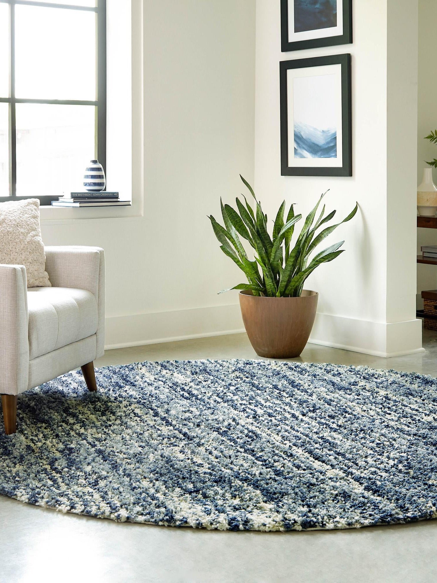Blue 5' 3 x 5' 3 Serenity Shag Round Area Rug Thick Soft Touch Fluffy & Plush Shaggy Pile Carpet for Living Rooms, Kitchen, Bedrooms, Office, Dorms for Sale at Rug Engine