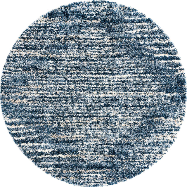 Blue 7' x 7' Serenity Shag Round Area Rug Thick Soft Touch Fluffy & Plush Shaggy Pile