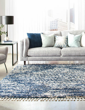 Blue 7' 10 x 7' 10 Serenity Shag Square Area Rug Thick Soft Touch Fluffy & Plush Shaggy Pile