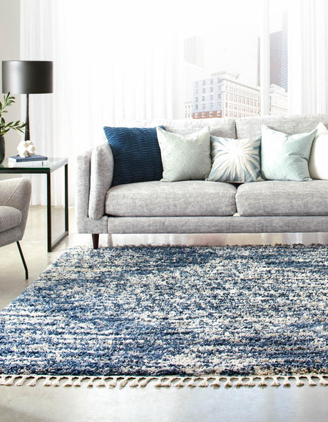 Blue 7' 10 x 7' 10 Serenity Shag Square Area Rug Thick Soft Touch Fluffy & Plush Shaggy Pile Carpet for Living Rooms, Kitchen, Bedrooms, Office, Dorms for Sale at Rug Engine