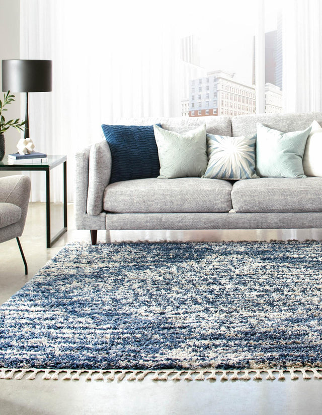 Blue 7' 10 x 7' 10 Serenity Shag Square Area Rug Thick Soft Touch Fluffy & Plush Shaggy Pile