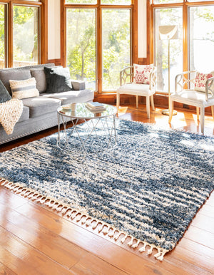Blue 7' 10 x 7' 10 Serenity Shag Square Area Rug Thick Soft Touch Fluffy & Plush Shaggy Pile