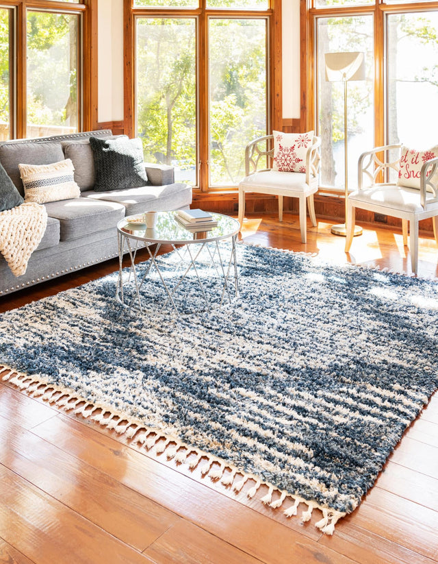 Blue 7' 10 x 7' 10 Serenity Shag Square Area Rug Thick Soft Touch Fluffy & Plush Shaggy Pile