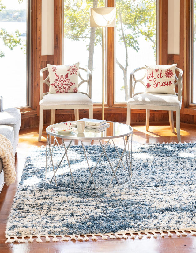 Blue 7' 10 x 7' 10 Serenity Shag Square Area Rug Thick Soft Touch Fluffy & Plush Shaggy Pile