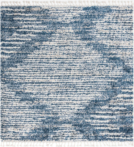 Blue 7' 10 x 7' 10 Serenity Shag Square Area Rug Thick Soft Touch Fluffy & Plush Shaggy Pile