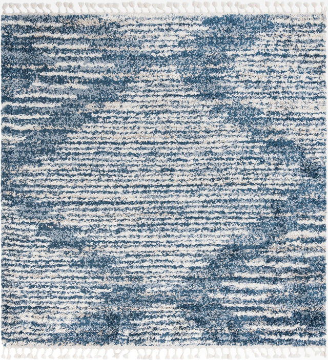 Blue 7' 10 x 7' 10 Serenity Shag Square Area Rug Thick Soft Touch Fluffy & Plush Shaggy Pile
