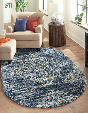 Blue 7' 10 x 10' Serenity Shag Oval Area Rug Thick Soft Touch Fluffy & Plush Shaggy Pile
