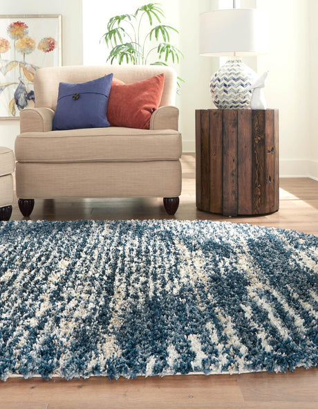 Blue 5' 3 x 8' Serenity Shag Oval Area Rug Thick Soft Touch Fluffy & Plush Shaggy Pile Carpet for Living Rooms, Kitchen, Bedrooms, Office, Dorms for Sale at Rug Engine
