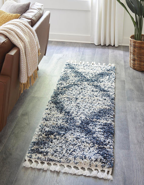Blue 2' x 6' Serenity Shag Runner Area Rug Thick Soft Touch Fluffy & Plush Shaggy Pile