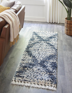 Blue 2' 7 x 12' Serenity Shag Runner Area Rug Thick Soft Touch Fluffy & Plush Shaggy Pile