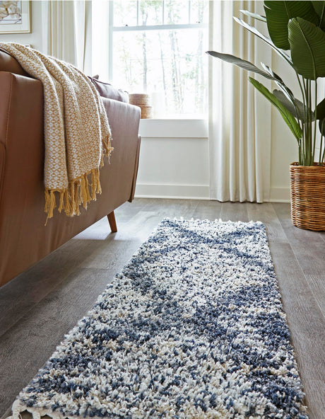 Blue 2' 7 x 12' Serenity Shag Runner Area Rug Thick Soft Touch Fluffy & Plush Shaggy Pile Carpet for Living Rooms, Kitchen, Bedrooms, Office, Dorms for Sale at Rug Engine