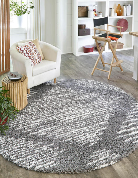 Gray 7' x 7' Serenity Shag Round Area Rug Thick Soft Touch Fluffy & Plush Shaggy Pile