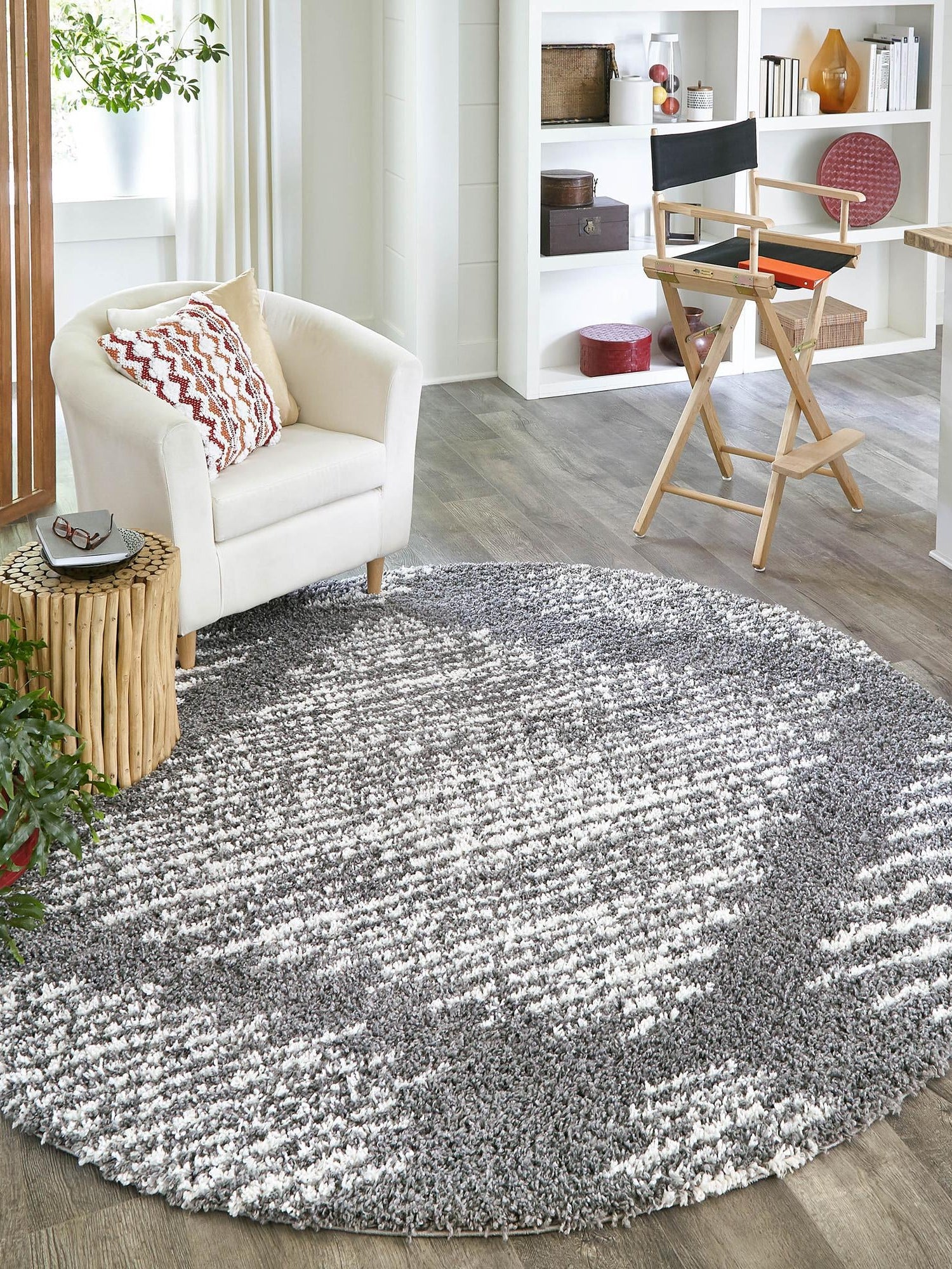 Gray 3' 3 x 3' 3 Serenity Shag Round Area Rug Thick Soft Touch Fluffy & Plush Shaggy Pile Carpet for Living Rooms, Kitchen, Bedrooms, Office, Dorms for Sale at Rug Engine