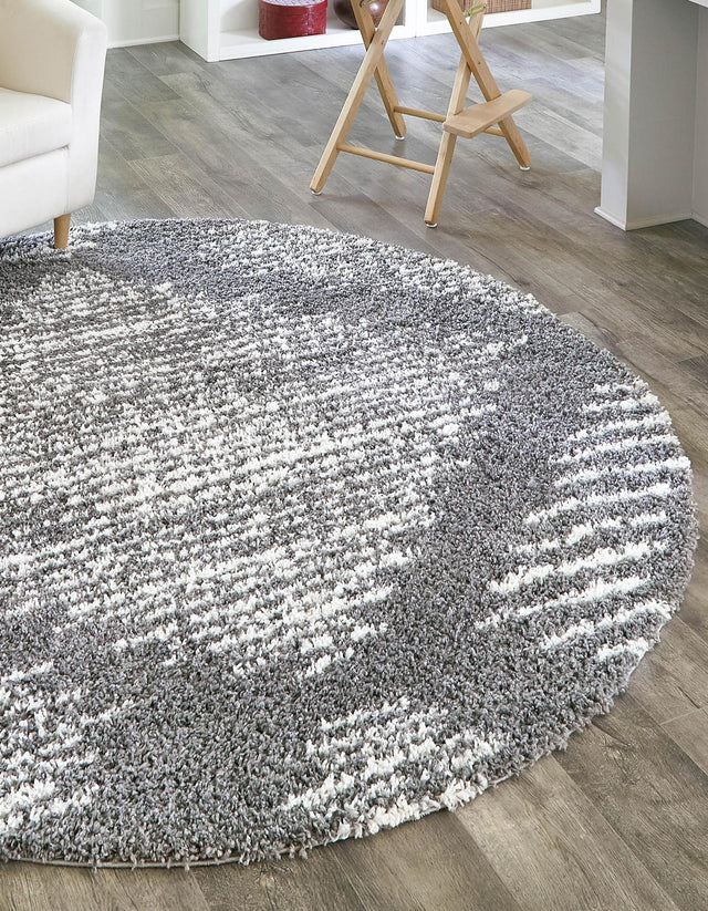 Gray 7' x 7' Serenity Shag Round Area Rug Thick Soft Touch Fluffy & Plush Shaggy Pile
