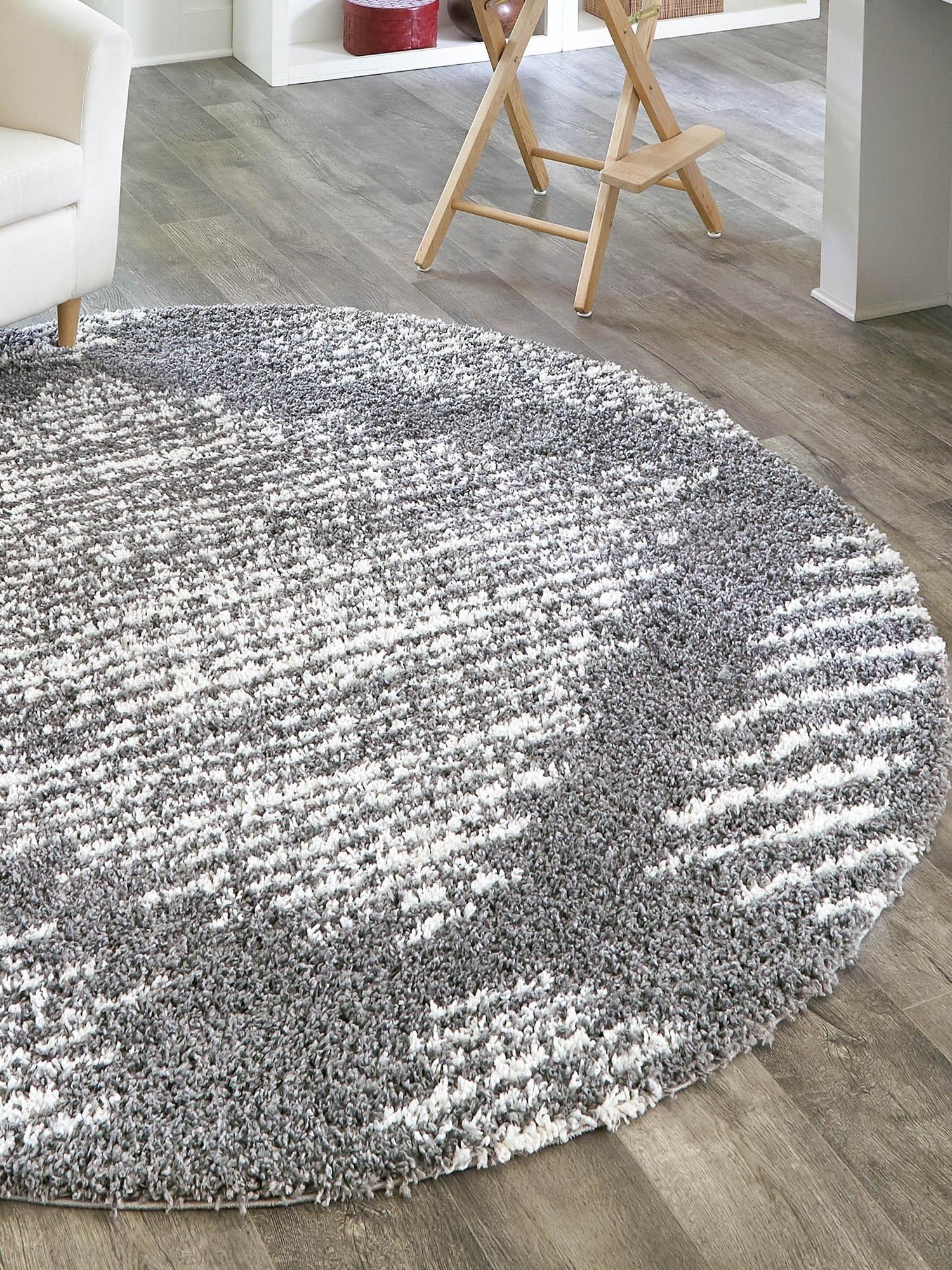 Gray 3' 3 x 3' 3 Serenity Shag Round Area Rug Thick Soft Touch Fluffy & Plush Shaggy Pile Carpet for Living Rooms, Kitchen, Bedrooms, Office, Dorms for Sale at Rug Engine
