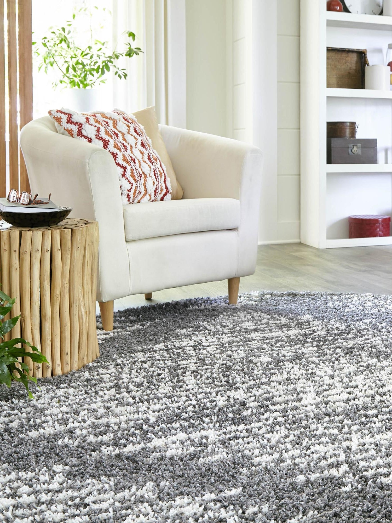 Gray 5' 3 x 5' 3 Serenity Shag Round Area Rug Thick Soft Touch Fluffy & Plush Shaggy Pile Carpet for Living Rooms, Kitchen, Bedrooms, Office, Dorms for Sale at Rug Engine