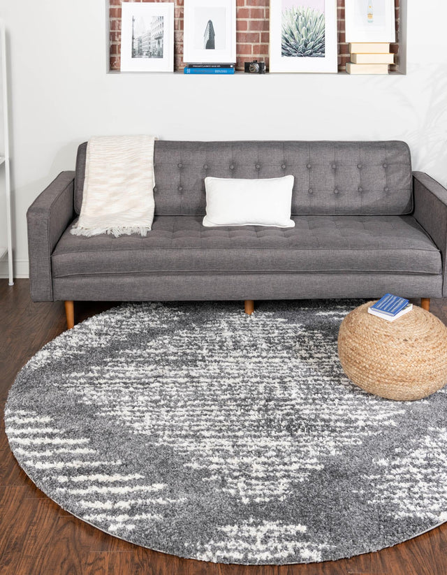 Gray 7' x 7' Serenity Shag Round Area Rug Thick Soft Touch Fluffy & Plush Shaggy Pile