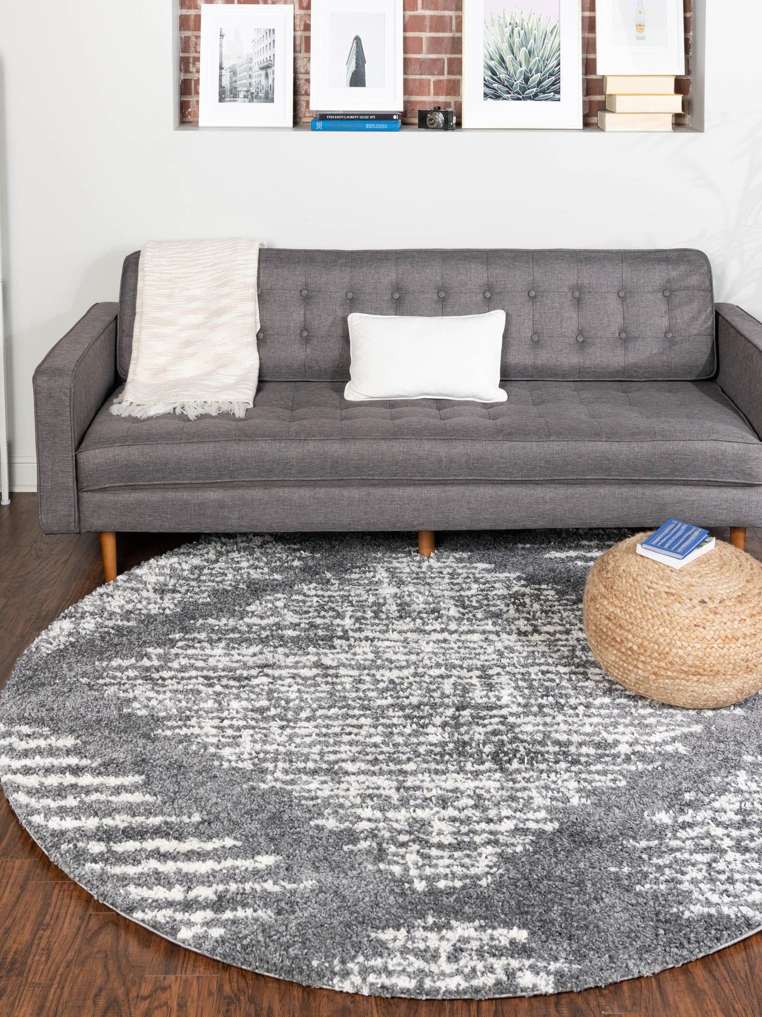 Gray 3' 3 x 3' 3 Serenity Shag Round Area Rug Thick Soft Touch Fluffy & Plush Shaggy Pile Carpet for Living Rooms, Kitchen, Bedrooms, Office, Dorms for Sale at Rug Engine